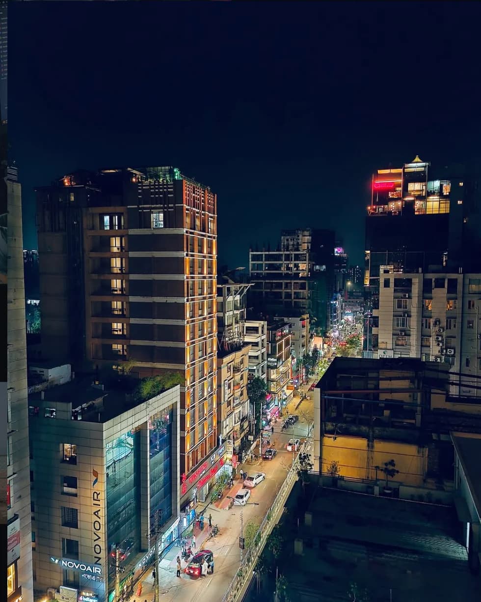 Aerial view of the Banani skyline in Dhaka at dusk